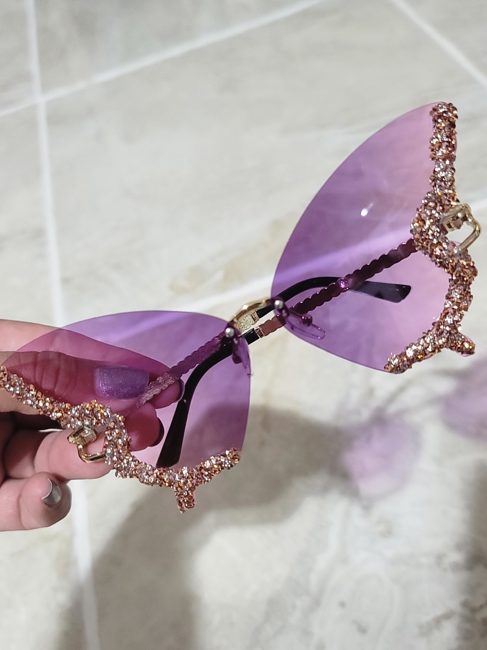 Purple Butterfly Crystal Rimmed Women's Sunglasses